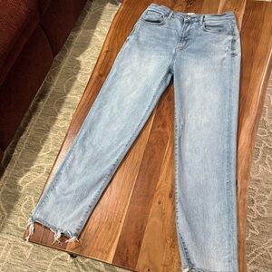 Kensie Light Wash Straight Leg Jeans The Juliet High Rise Slim Distressed Size 8